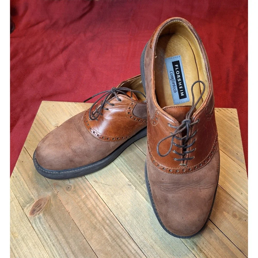 Florsheim Comfortech Mens 8 D Brown Leather Suede Saddle Oxford Vibram 70367‎